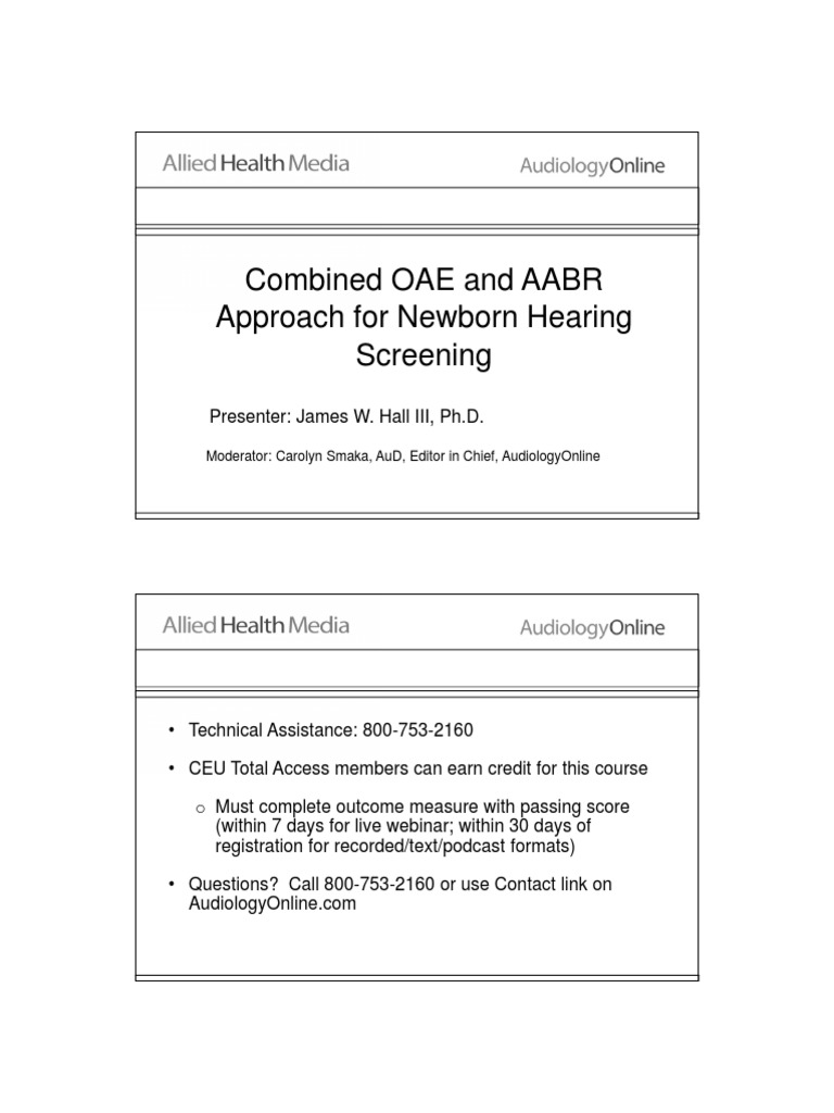 Newborn Hearing Screening: OAE & AABR | PDF | Hearing Loss | Nervous System