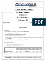 Faculty Recruitment Sample Paper Physics (Sat Subject) (Category - D)