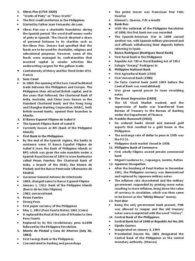 PHILIPPINES Finance History Quiz Bee Reviewer PDF International Finance Economies