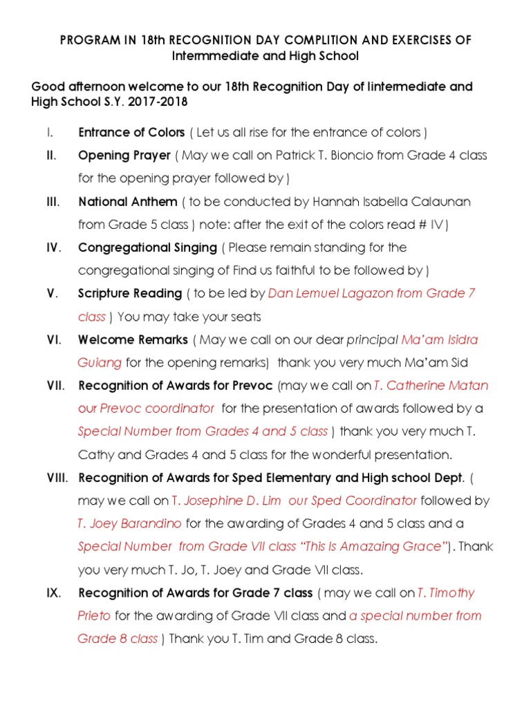 18th Recognition Day Program Outline | PDF | Religious Behaviour And ...