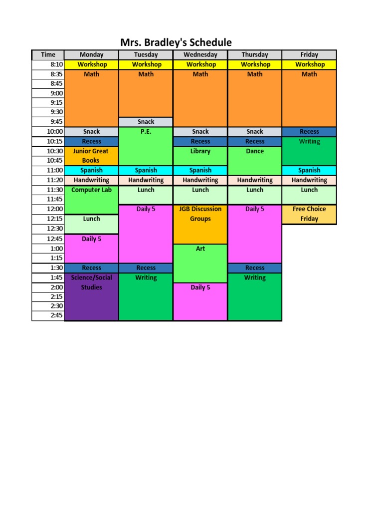 Mrs. Bradley's Weekly Class Schedule | PDF | Art