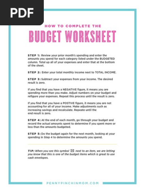 Budget Worksheets 3 Pgs