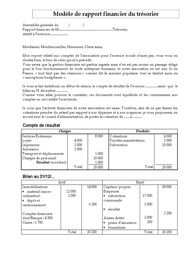 Modèle de rapport financier association | PDF | Bilan comptable | Assurance