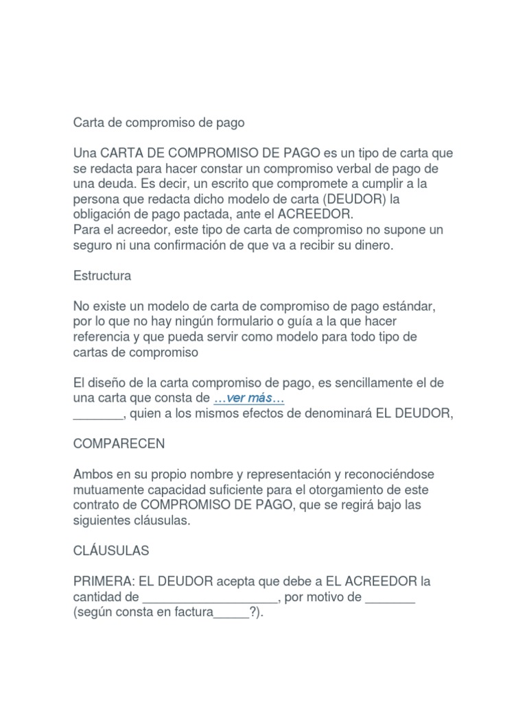 Modelo De Carta Compromiso De Pago De Deuda Compartir Carta