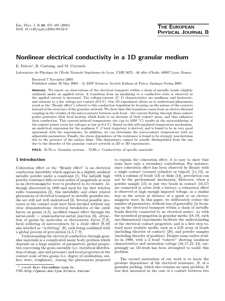 Electrical Conductivity in A 1D Granular Medium PDF