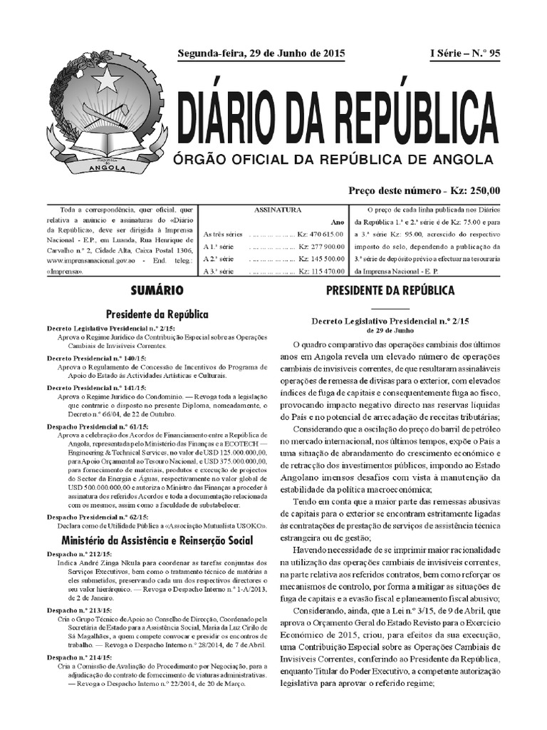 Decreto Presidencial 141-15 de 29 de Junho - Propriedade Horizontal PDF ...