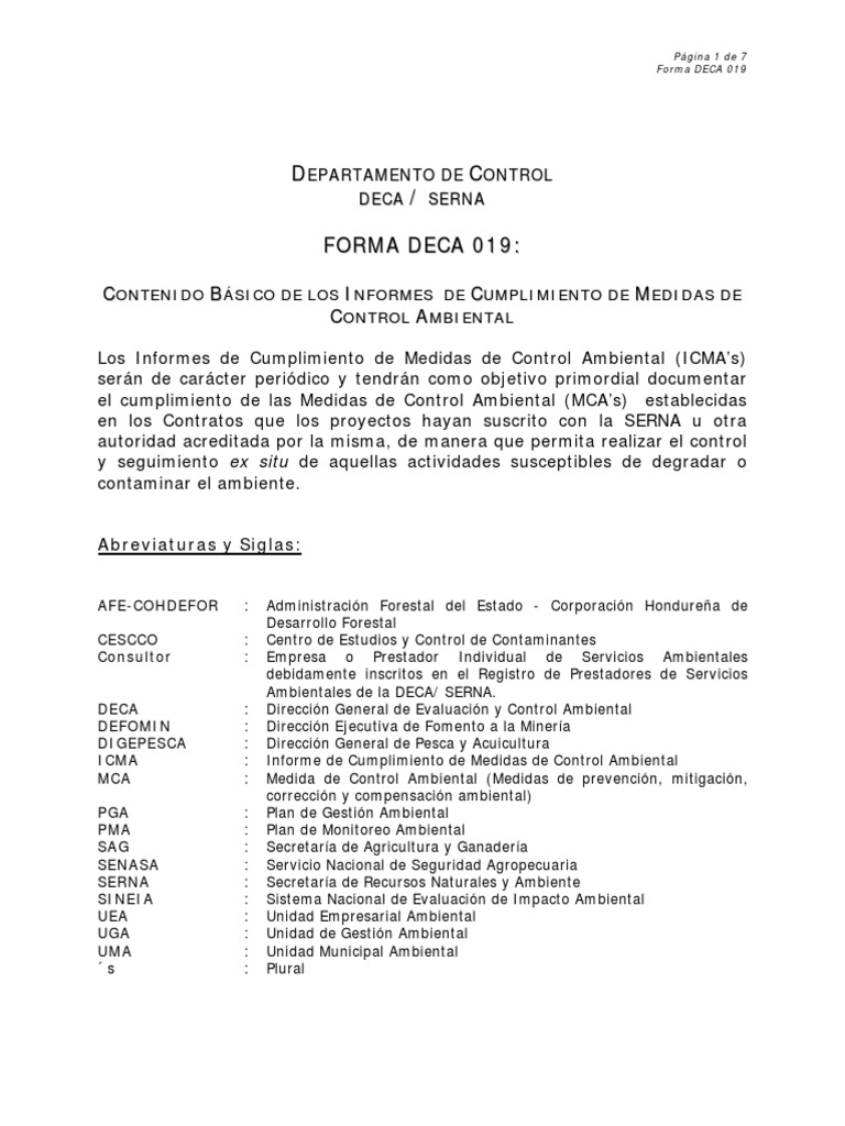 DECA Contenido Basico Del ICMA Forma DECA 019 | PDF | Contaminación ...
