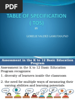 Table of Specification