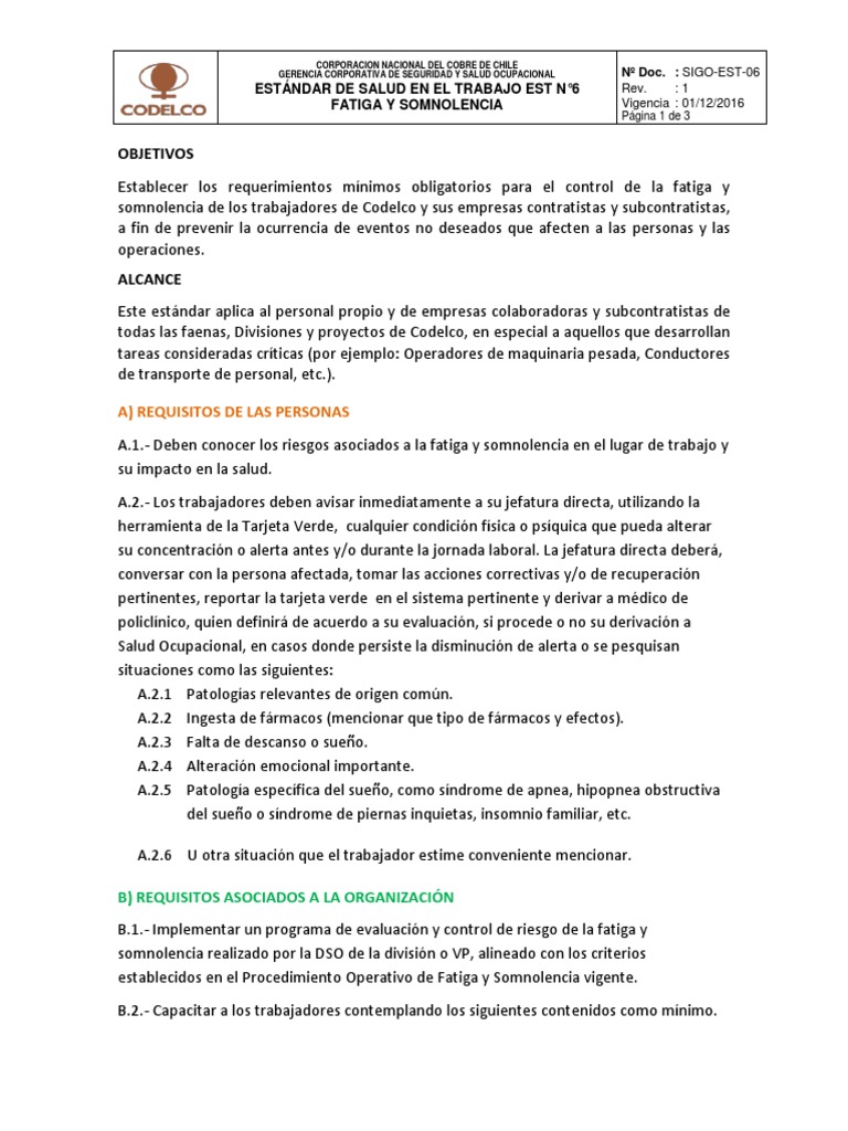 Estrategia de Control de Fatiga y Somnolencia | PDF | Seguridad y salud ...