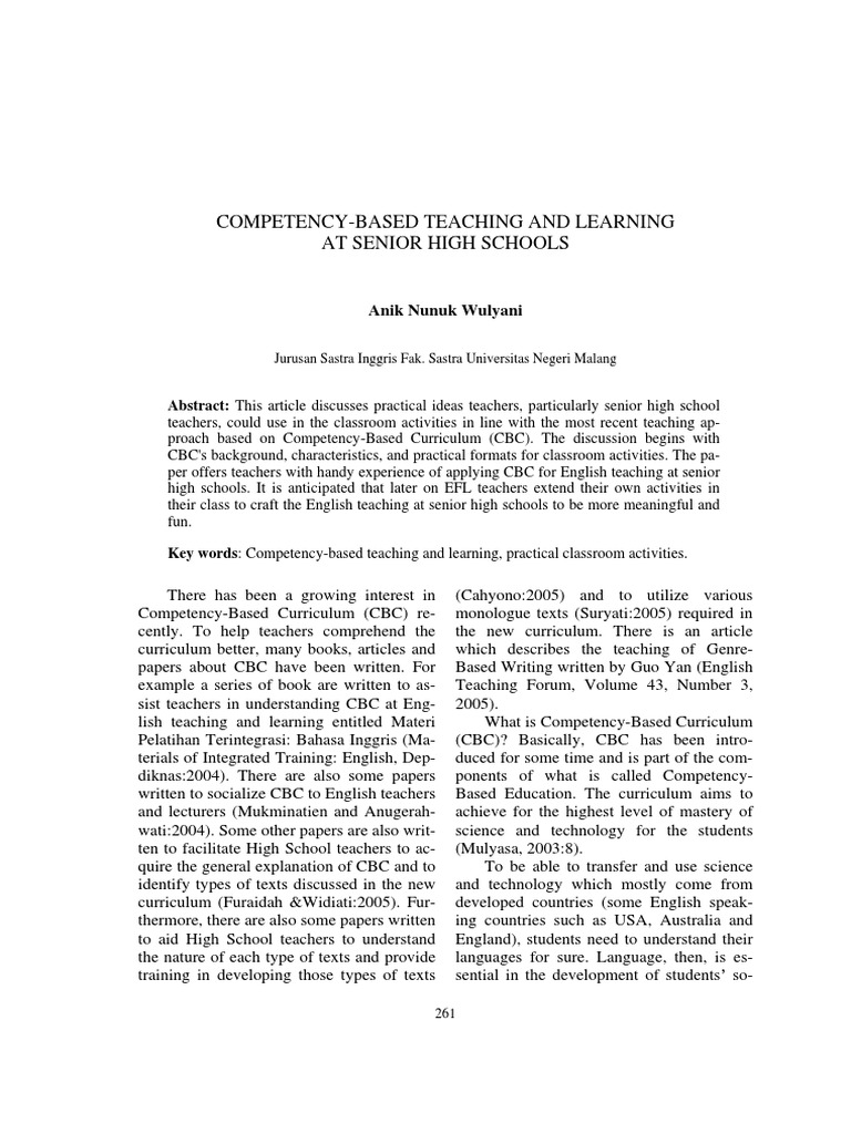 Competency-Based Teaching in High Schools | PDF | English As A Second ...