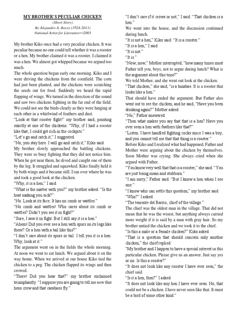 My Brother's Peculiar Chicken Download Free PDF Chicken Rooster