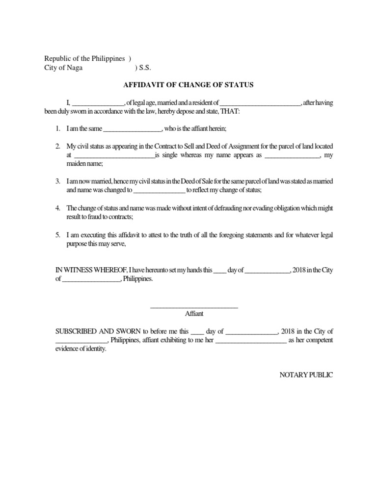 Affidavit of Change of Marital Status | PDF | Finance & Money ...