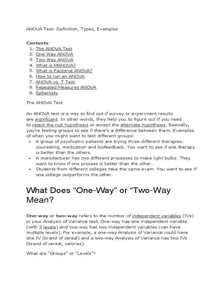 Exploring Different Types of ANOVA Tests A Guide to Analysis of