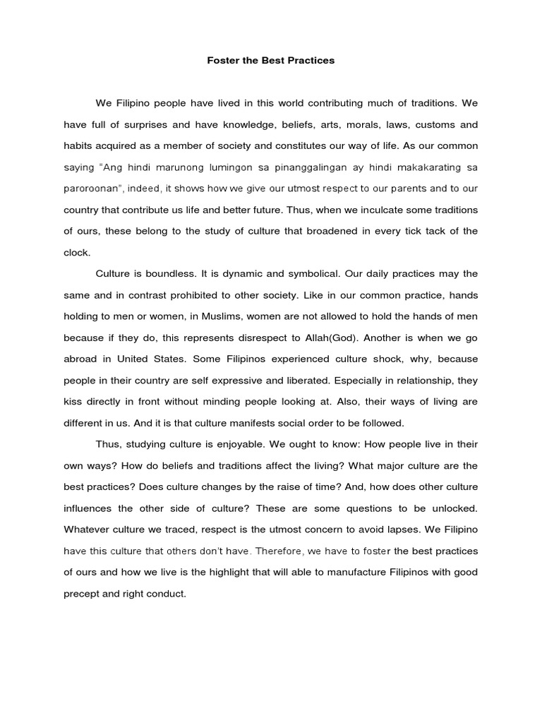 Fostering Filipino Cultural Best Practices | PDF