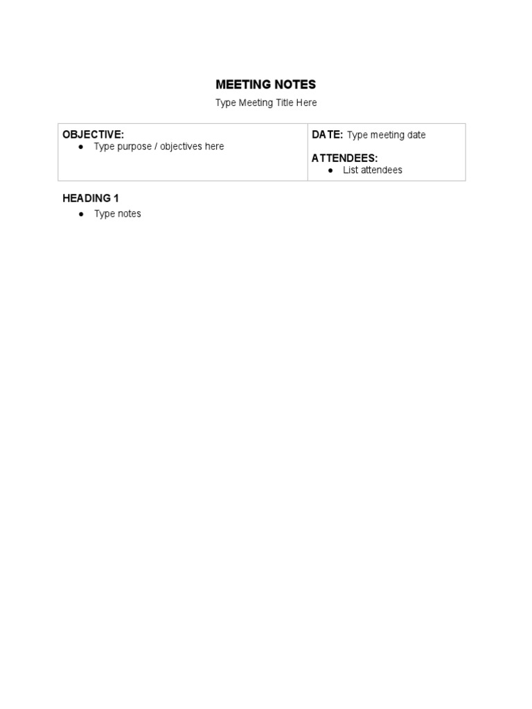 Meeting Notes Template for Objectives | PDF | Foreign Language Studies