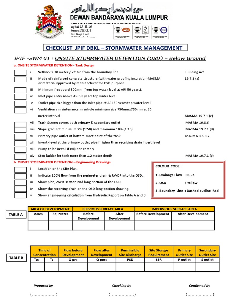 DBKL Stormwater Management Checklist | PDF | Storm Drain | Hydrology ...