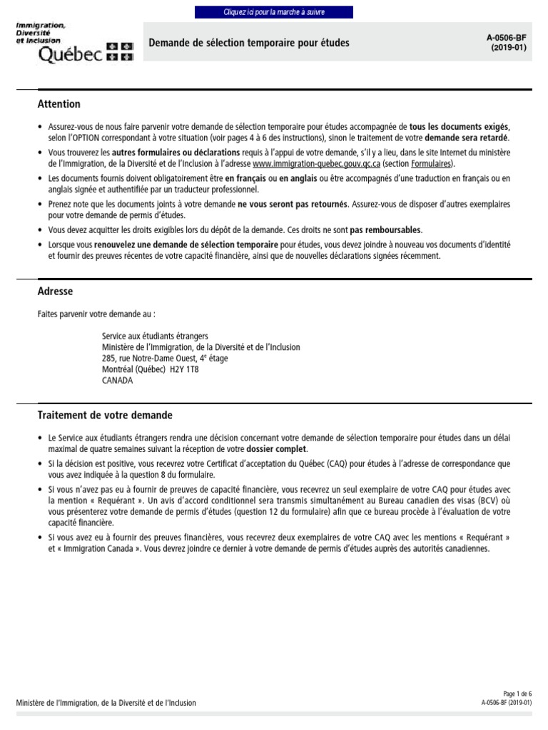 Caq Formulario Immigration Quebec A0506bf Pdf Quebec Passeport