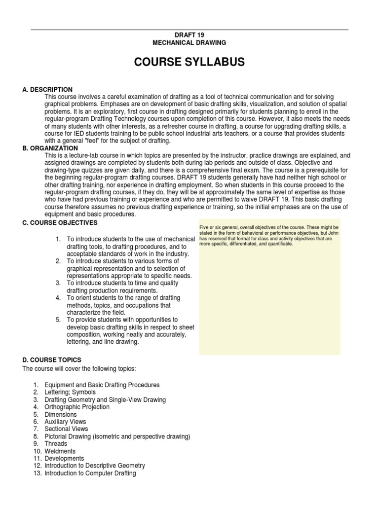 Mechanical Drafting Course Syllabus | PDF | Technical Drawing