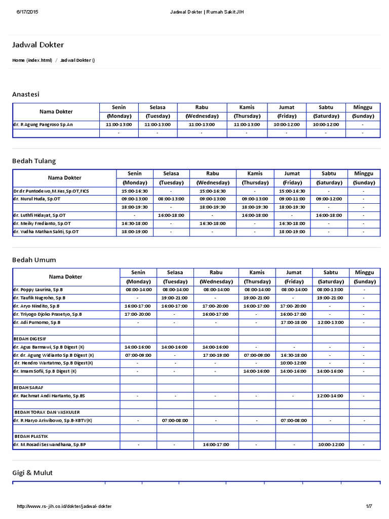 Jadwal Dokter Rumah Sakit Jih
