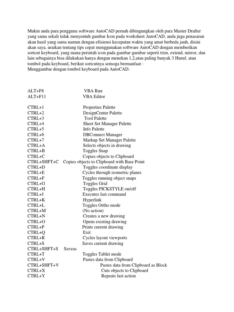 Shortcut Keyboard AutoCAD Efisien | PDF | Metode & Bahan Ajar | Komputer