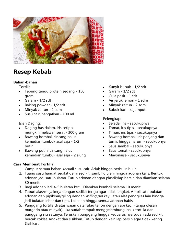 Resep Kebab Tortilla Lezat | PDF