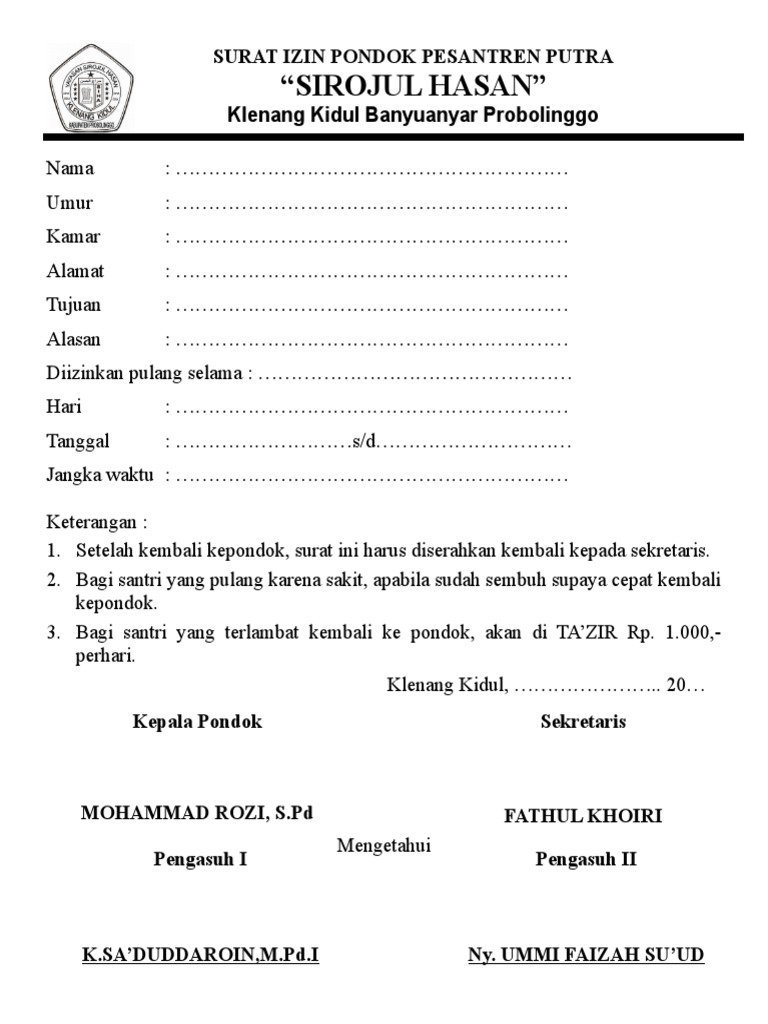 Persyaratan Izin Operasional Pondok Pesantren