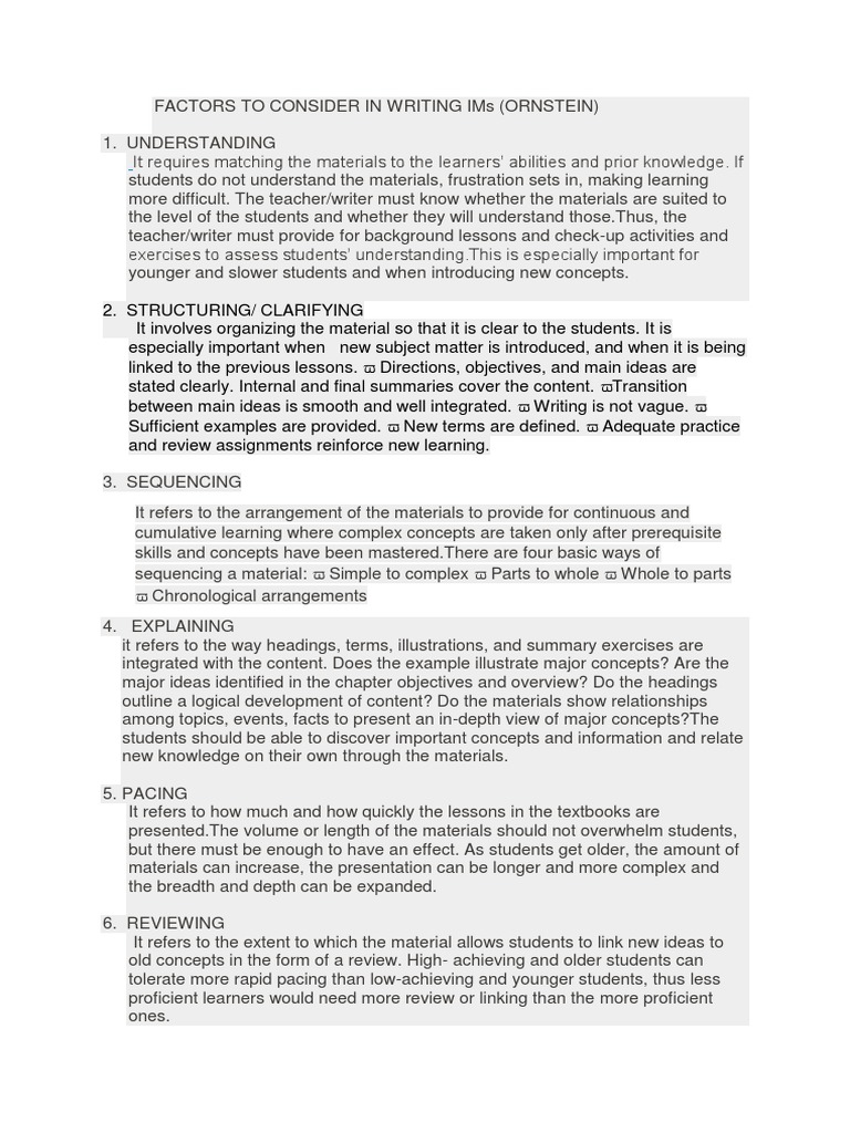 Key Factors in Writing Instructional Materials | PDF | Motivation ...