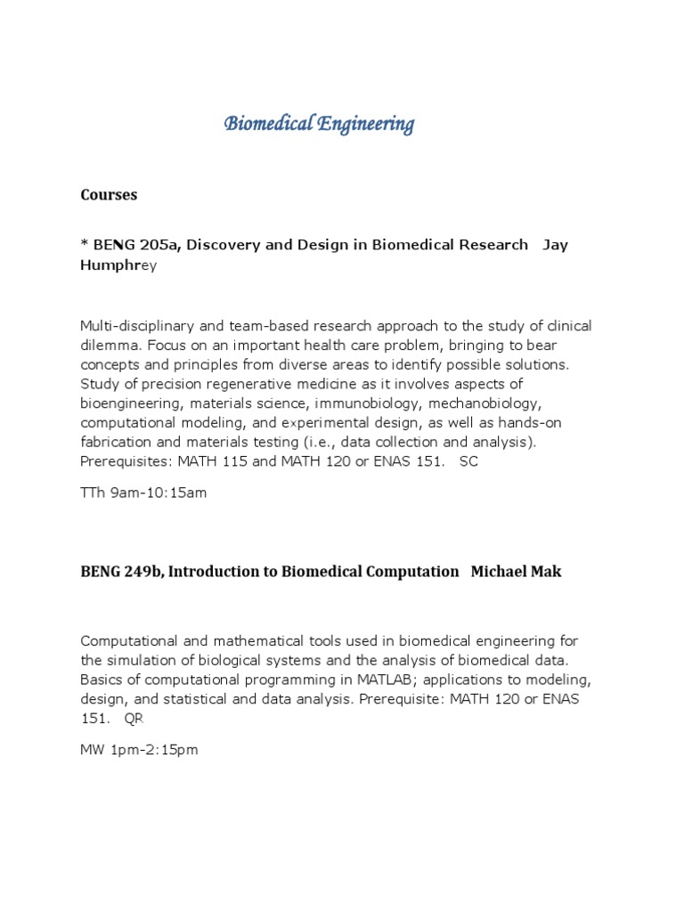 Biomedical Engineering Course Overview | PDF | Biomedical Engineering ...
