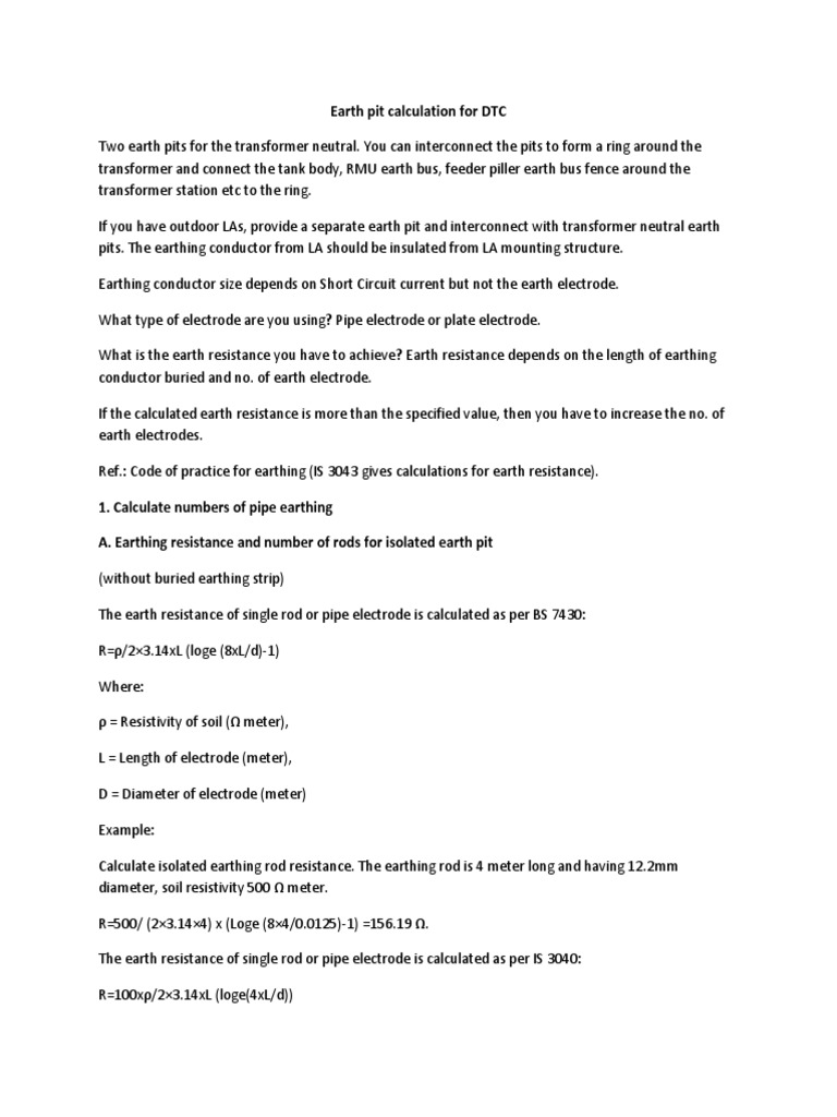 Earth Electrode Calculation | PDF | Electrical Resistance And ...