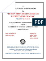 "Human Resource Policies and Recruitment Process": A Summer Training Project Report On