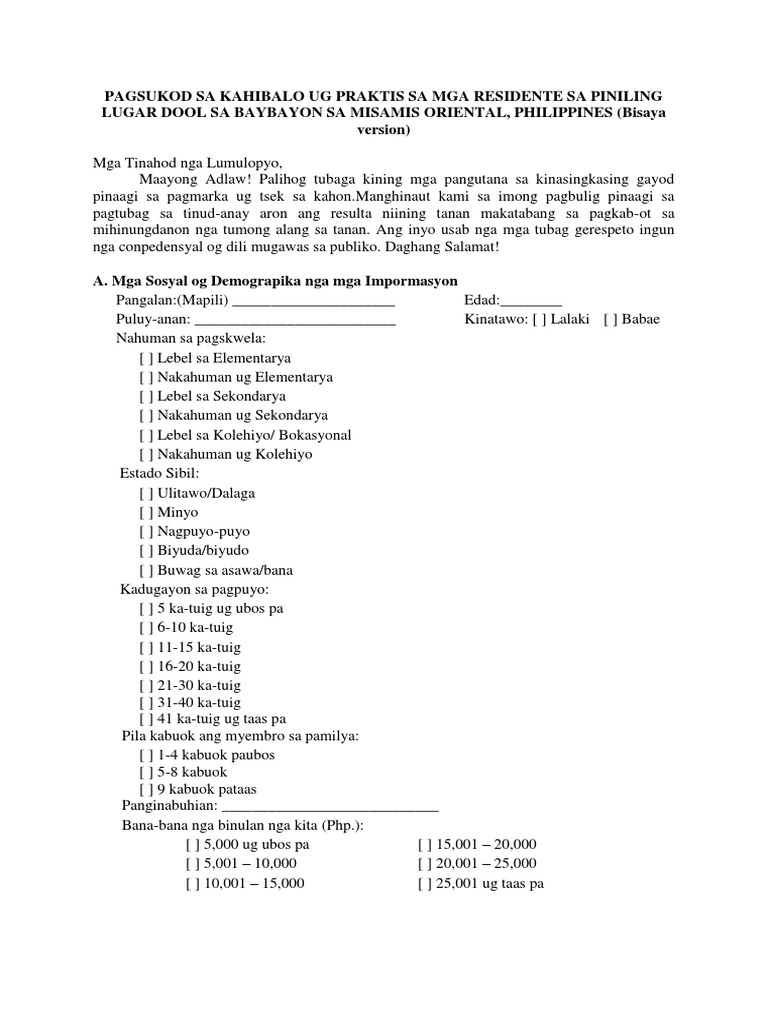 Survey Question Bisaya | PDF
