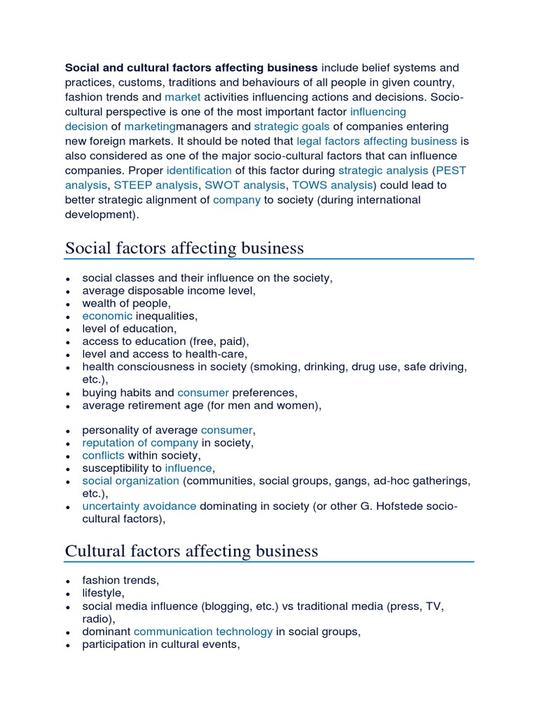 Social and Cultural Factors Affecting Business | PDF | Social Group ...