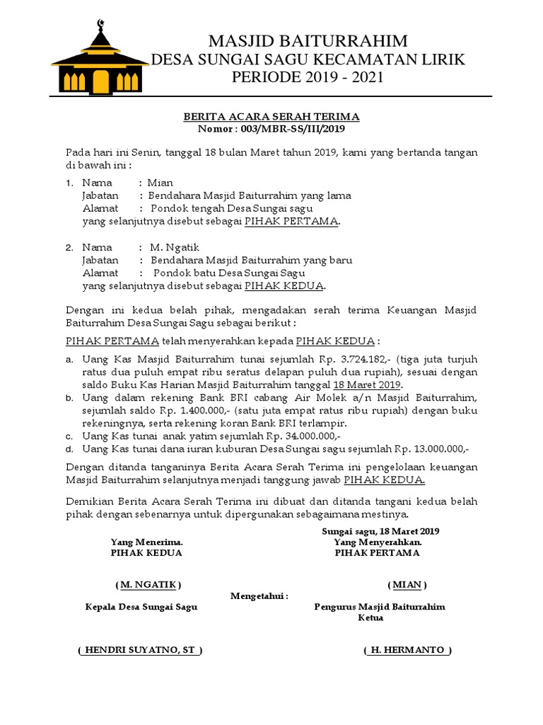 18 Contoh Surat Serah Terima Jabatan Kepala Cabang Kumpulan Contoh Surat