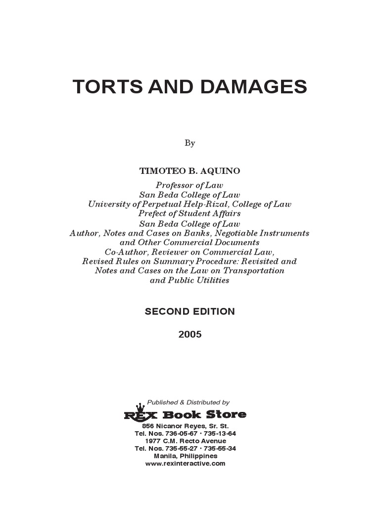 Aquino - Torts and Damages | PDF | Negligence | Defamation