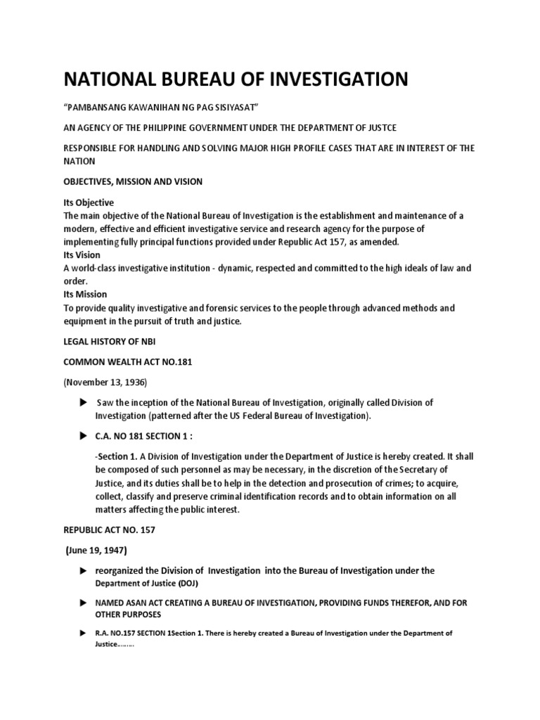 NBI: Philippines' National Bureau of Investigation | PDF | Criminal ...