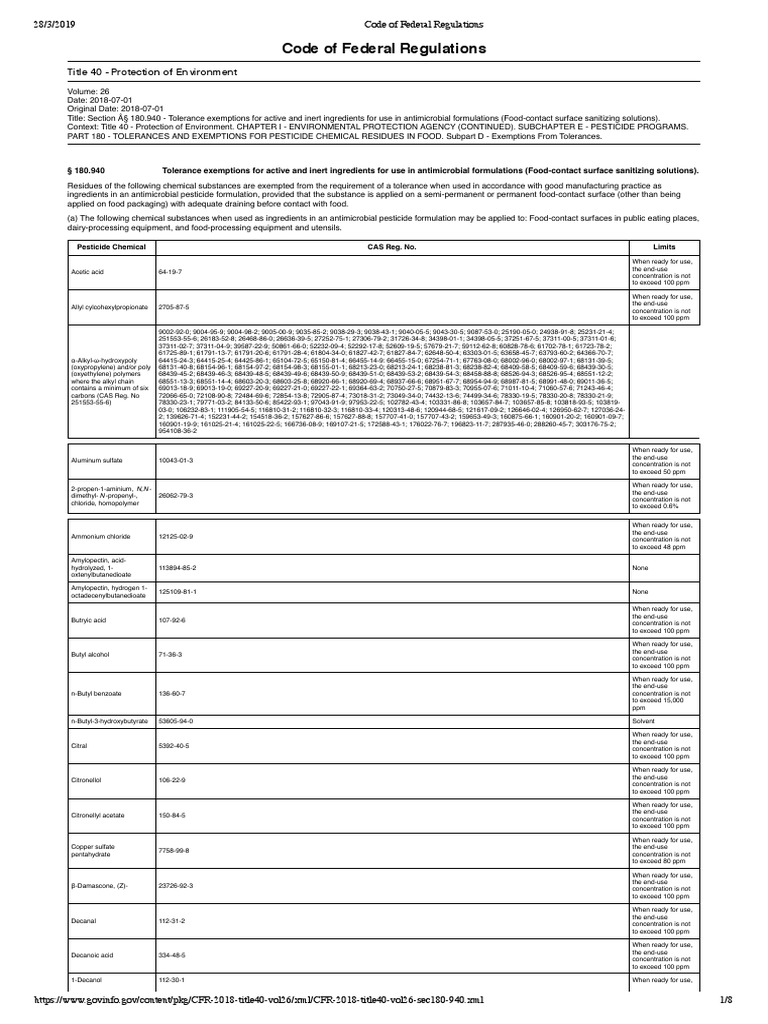 FDA Code of Federal Regulations DISINFECTANT PDF Antimicrobial Acid