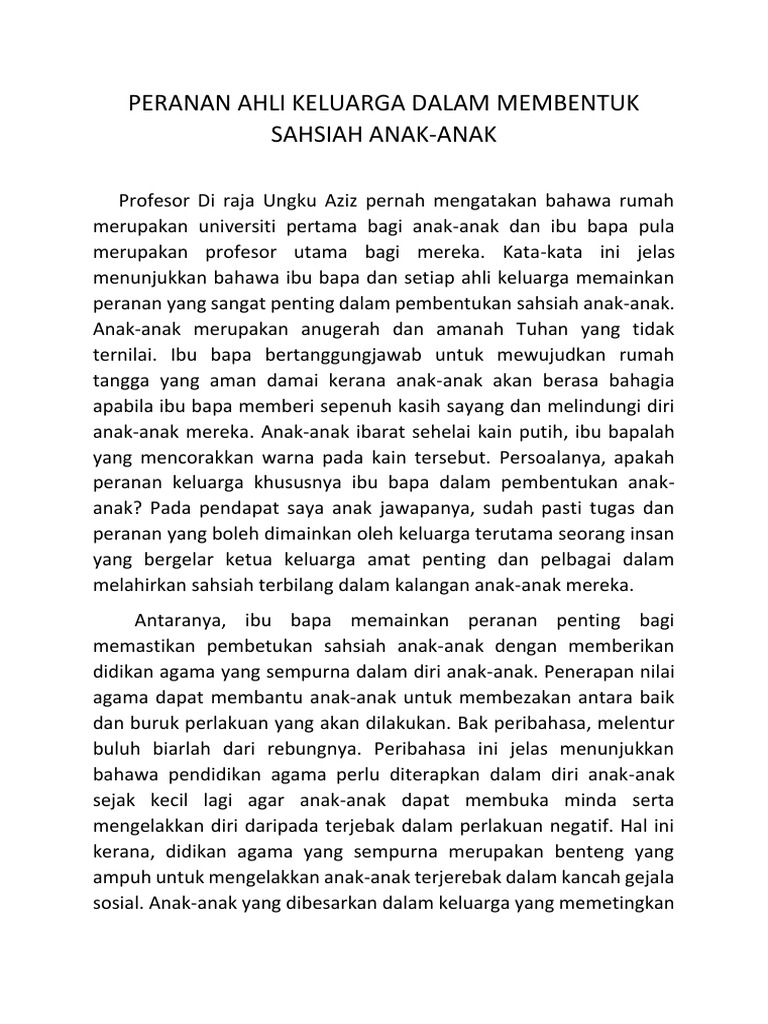 isi penting peranan ibu bapa dalam membentuk sahsiah anak-anak