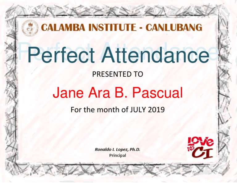 Perfect Attendance Template PDF