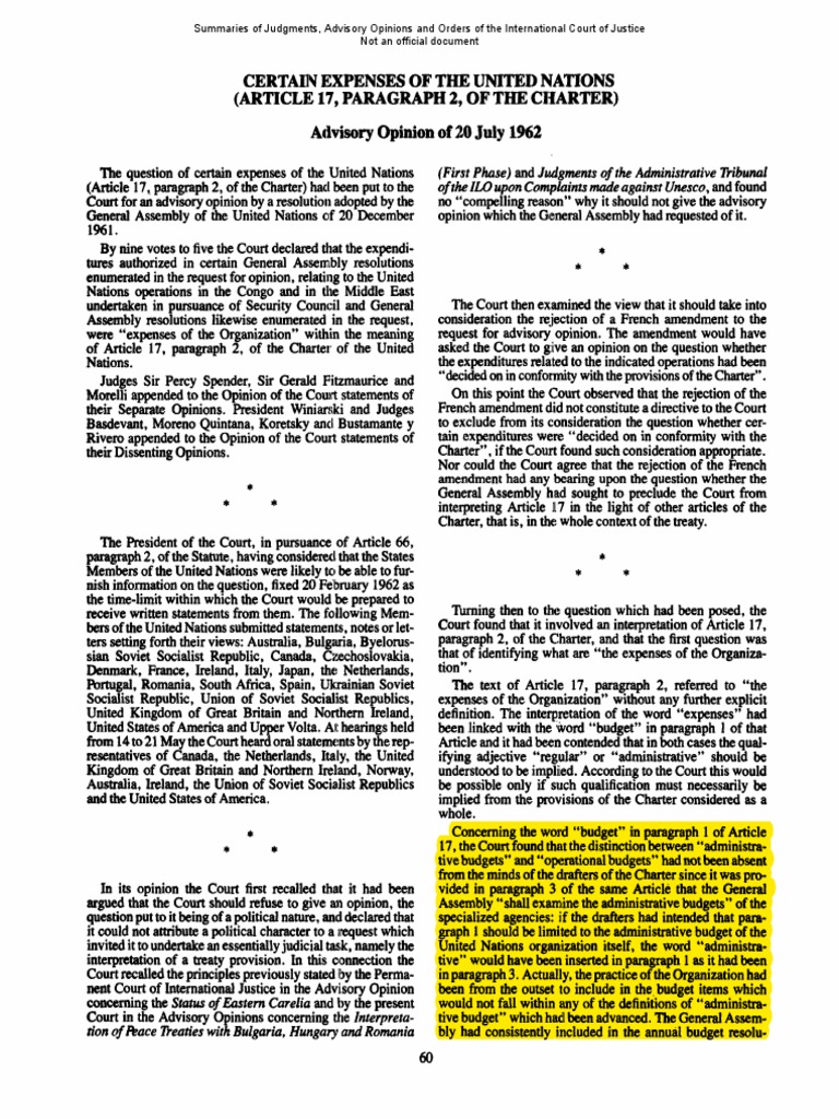 UN Advisory Opinion on Expenses | PDF | United Nations General Assembly ...