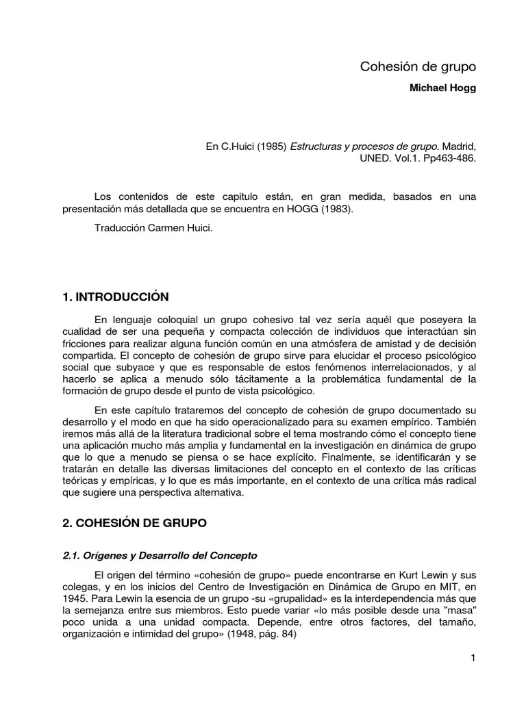 Cohesión de Grupo en Psicología Social | PDF | Cohesión grupal ...