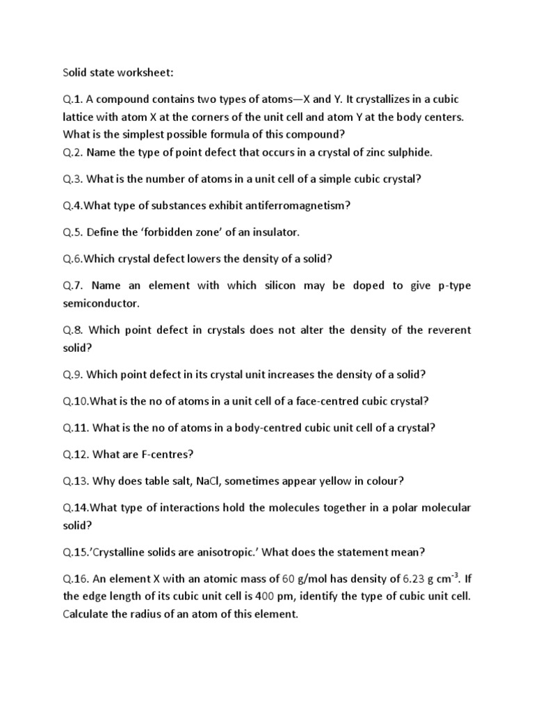 Solid State Worksheet | PDF