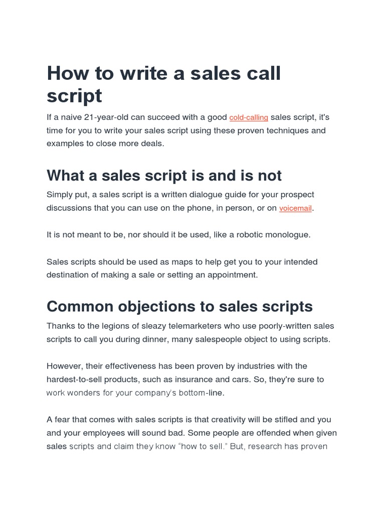 How To Write A Sales Call Script Sales Marketing