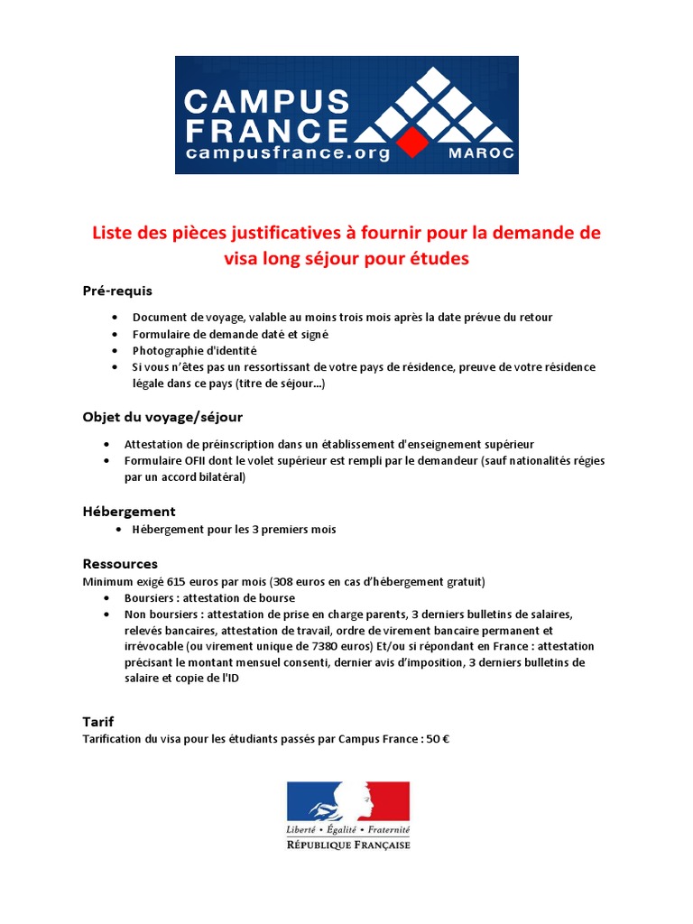 Liste Des Documents à Fournir Pour Demande De Visa France