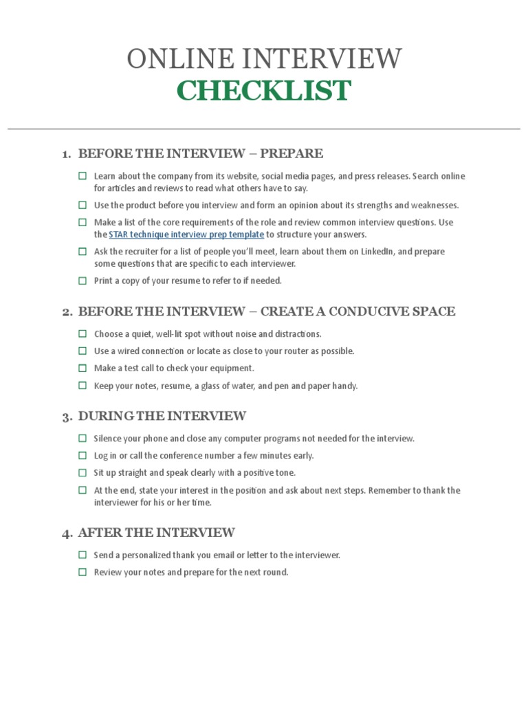 Online Interview Checklist Pdf