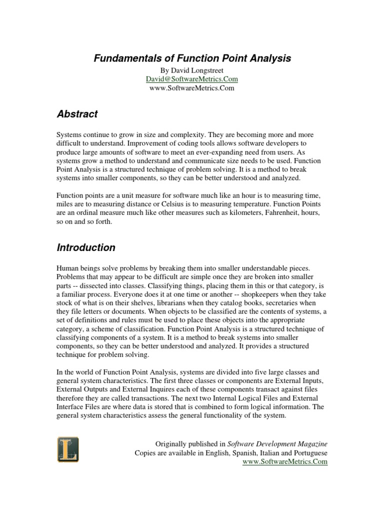 Function Point Analysis | PDF | System | Component Object Model
