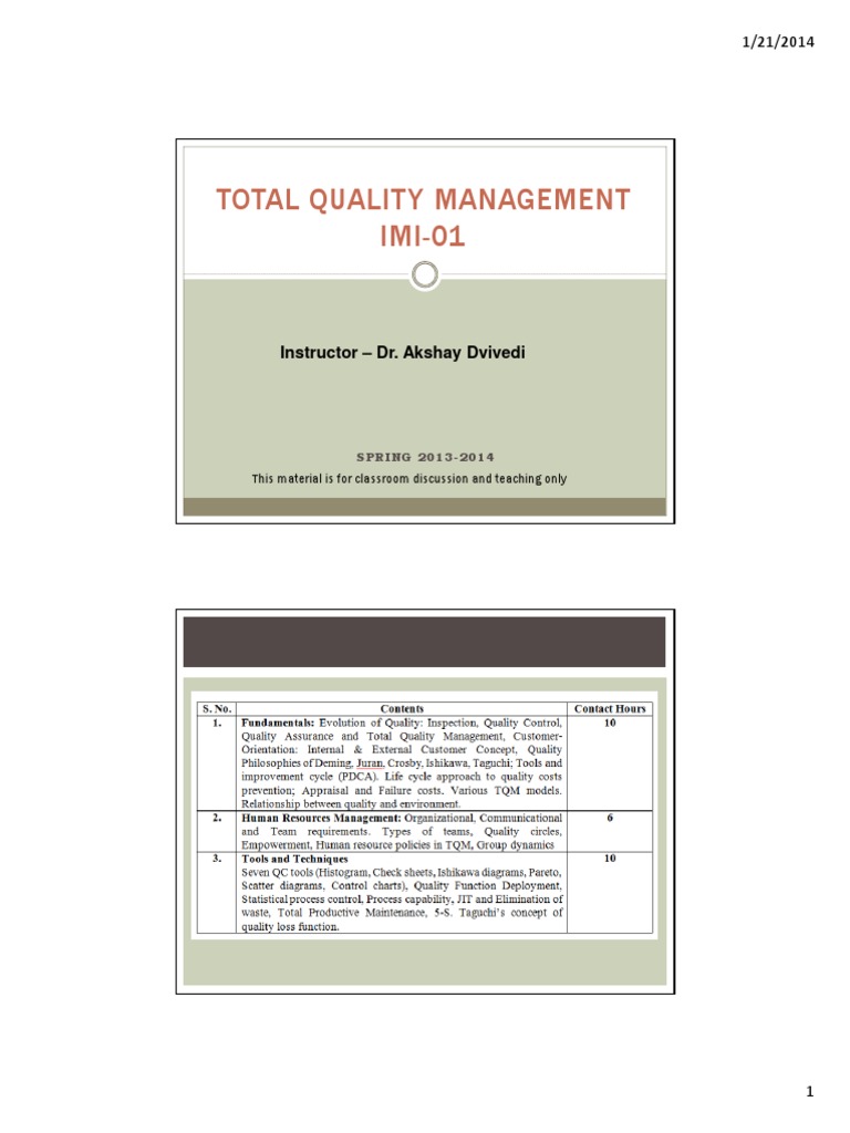 1 TQM Quality and Quality Control AD | PDF | Quality Management ...