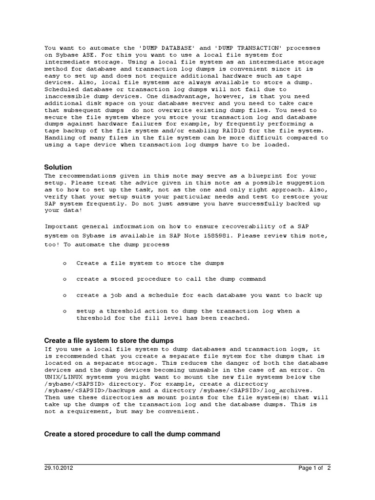 Automate Sybase ASE Database Dumps | PDF | File System | Database ...