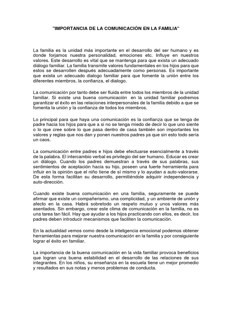 Importancia de La Comunicación en La Familia | PDF | Homo Sapiens ...