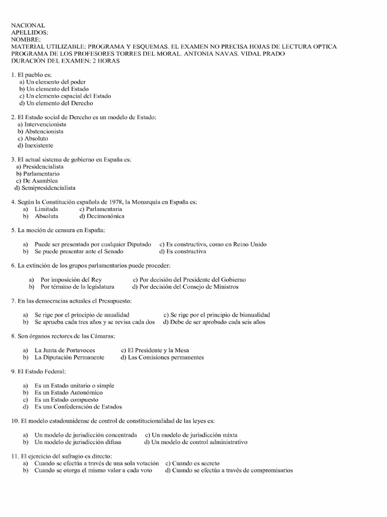 Examenes Teoria Estado Constitucional Derecho UNED PDF Deportes