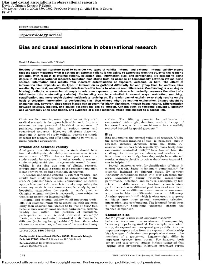 Bias and Observational Research PDF | PDF